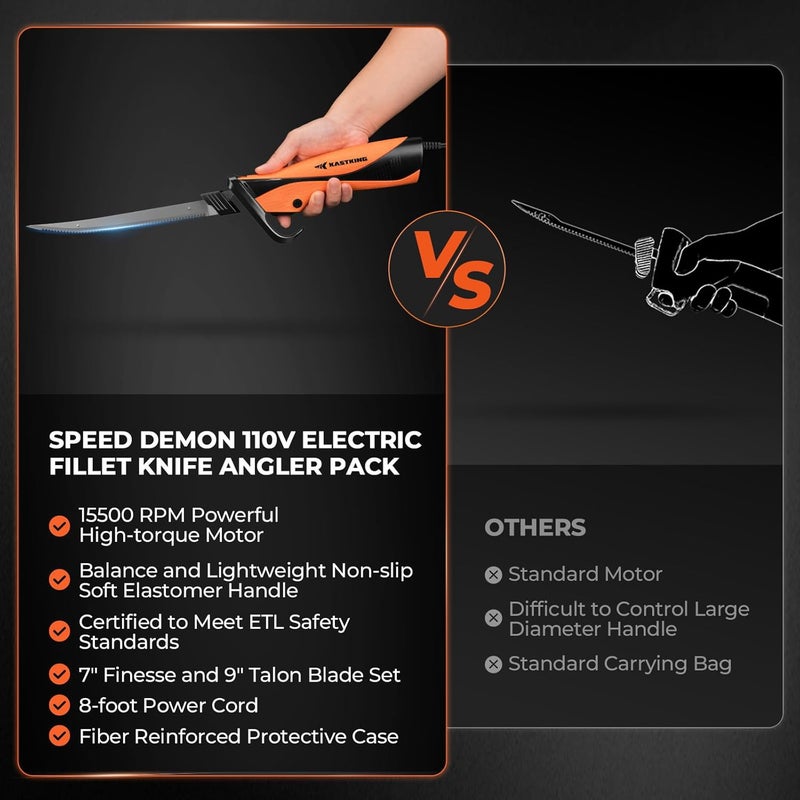 Kastking Speed Demon 110v Electric Fillet Knife, Precision Cut with High Torque Motor, ETL Certified Safety, Balanced Lightweight Handle, 2 Sets of Stainless-steel Blades - Image 2